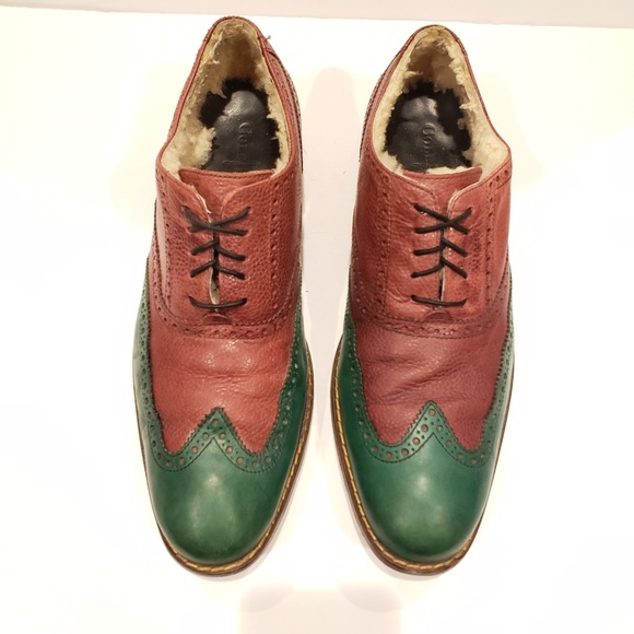 Cole Haan Other - Rare Cole Haan mens size 10.5 shearling lined green tip brown leather shoes